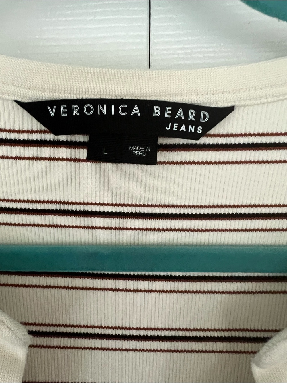 Veronica Beard Cream Top with Stripe Henley size Large - Picture 2 of 6